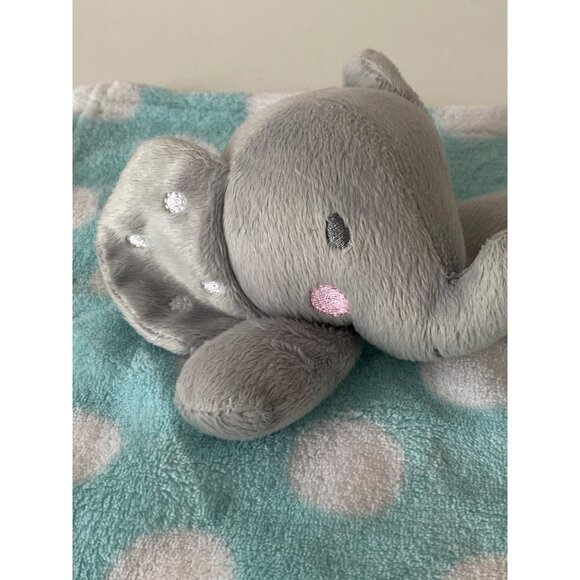 Gray Plush Elephant Security Blanket For Babies - Polka Dot Blue & White Blanket - Picture 3 of 9